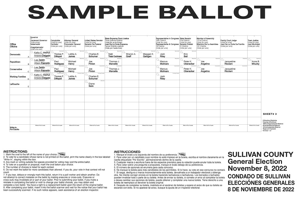 Sample Ballots for Elections Sullivan County NY